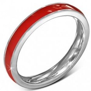 Šperky eshop - Tenká obrúčka z chirurgickej ocele - červená, lem striebornej farby, 3,5 mm J1.19 - Veľkosť: 52 mm