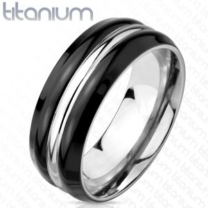 Titánová obrúčka striebornej farby - čierne okraje, stredový pás v striebornej farbe, 8 mm - Veľkosť: 65 mm