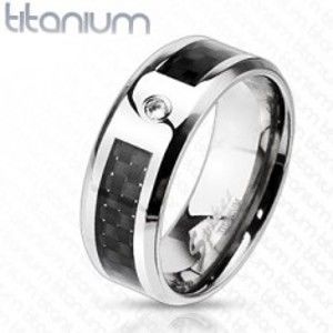 Šperky eshop - Titánový  prsteň s mriežkou a zirkónom K14.11 - Veľkosť: 60 mm