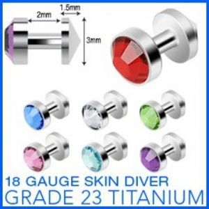 Šperky eshop - Titánový implantát "skin diver" so zirkónom C10.19 - Farba zirkónu: Číra - C