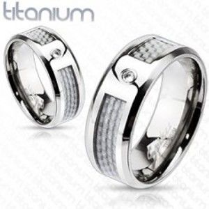 Šperky eshop - Titánový prsteň - biely sieťovaný vzor so zirkónom K14.12 - Veľkosť: 57 mm