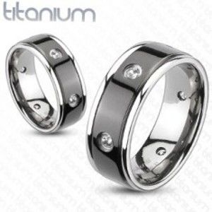 Šperky eshop - Titánový prsteň - čierny pás, vsadené zirkóny F1.1/2 - Veľkosť: 64 mm