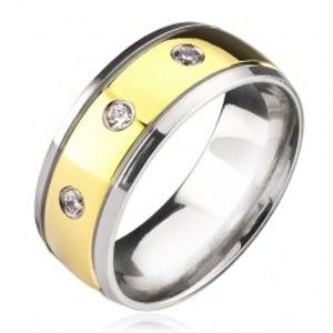 Šperky eshop - Titánový prsteň - dvojfarebný so zirkónmi C23.11 - Veľkosť: 60 mm