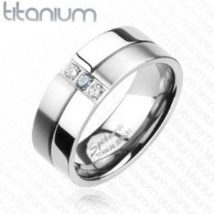 Šperky eshop - Titánový prsteň - lesklé a matné prúžky, zirkóny F4.2 - Veľkosť: 67 mm