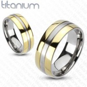 Šperky eshop - Titánový prsteň - zlatá a strieborná farebná kombinácia F9.19 - Veľkosť: 52 mm