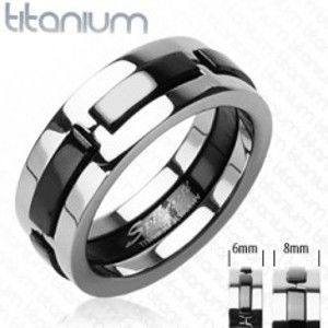Šperky eshop - Titánový prsteň s čiernymi vystúpenými pásmi D9.1 - Veľkosť: 60 mm