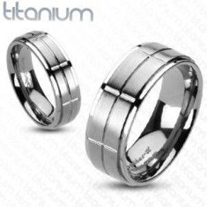 Šperky eshop - Titánový prsteň s matnými obdĺžnikmi C19.13/C19.14 - Veľkosť: 52 mm