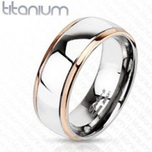 Šperky eshop - Titánový prsteň s okrajmi medenej farby a stredom striebornej farby C19.15/C19.16 - Veľkosť: 55 mm