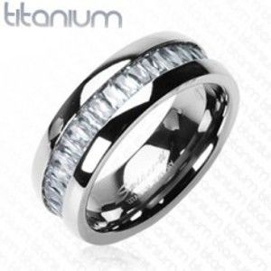 Šperky eshop - Titánový prsteň so vsadenými, obdĺžnikovými zirkónmi D2.9 - Veľkosť: 71 mm