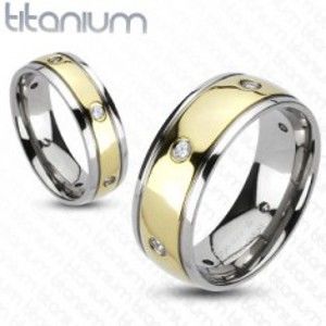Šperky eshop - Titánový prsteň so zirkónmi, dvojfarebný D6.1 - Veľkosť: 49 mm