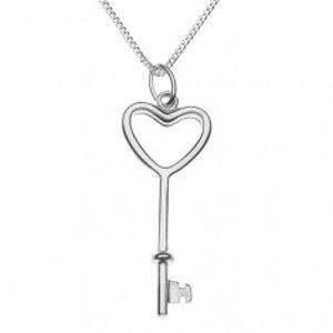 Trblietavý náhrdelník - srdcový kľúč na retiazke, striebro 925