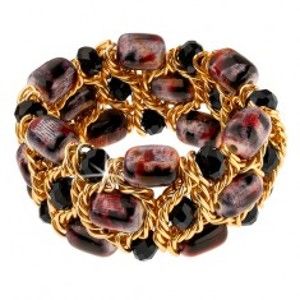 Šperky eshop - Trblietavý náramok, čierne brúsené guličky, fialovo-čierne korálky, retiazka X48.7