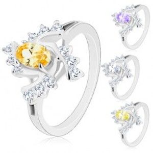 Šperky eshop - Trblietavý prsteň s rozdelenými ramenami, farebný ovál, číre špirálovité línie R41.28 - Veľkosť: 52 mm, Farba: Svetložltá