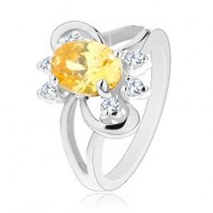 Šperky eshop - Trblietavý prsteň s rozdelenými ramenami, žlto-číre zirkóny, lesklé oblúky G13.28 - Veľkosť: 58 mm