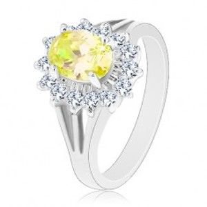 Šperky eshop - Trblietavý prsteň s rozvetvenými ramenami, strieborná farba, žlto-číre zirkóny G13.10 - Veľkosť: 59 mm