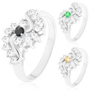 Šperky eshop - Trblietavý prsteň s úzkymi ramenami, zvlnené zirkónové číre línie, okrúhly stred H2.10/12 - Veľkosť: 52 mm, Farba: Čierna
