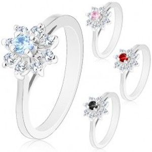 Šperky eshop - Trblietavý prsteň so strieborným odtieňom, zúžené ramená, zirkónový kvietok H2.06/09 - Veľkosť: 52 mm, Farba: Ružová