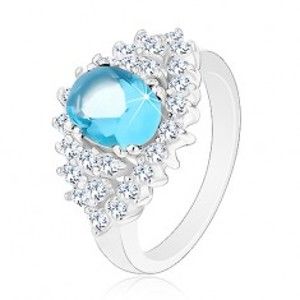 Šperky eshop - Trblietavý prsteň so svetlomodrým oválnym zirkónom, číra zirkónová obruba G14.31 - Veľkosť: 48 mm