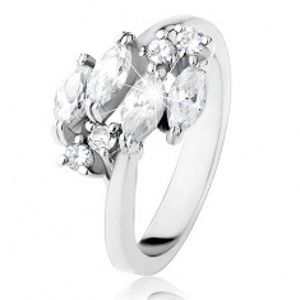 Šperky eshop - Trblietavý prsteň striebornej farby, číre zrnkové a okrúhle zirkóniky R31.12 - Veľkosť: 60 mm