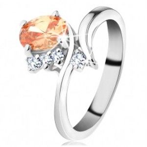 Šperky eshop - Trblietavý prsteň v striebornom odtieni, oválny zirkón v oranžovej farbe G12.17 - Veľkosť: 54 mm