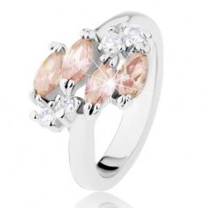 Šperky eshop - Trblietavý prsteň v striebornom odtieni, svetlohnedé zrnká, číre zirkóny R32.6 - Veľkosť: 59 mm