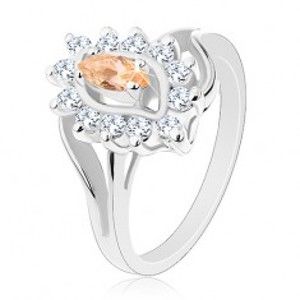 Šperky eshop - Trblietavý prsteň v striebornom odtieni, svetlooranžové zrnko, číre zirkóniky G03.27 - Veľkosť: 56 mm