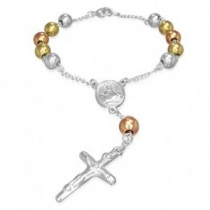 Šperky eshop - Trojfarebný náramok na ruku - guličky, medailón, kríž AC14.12