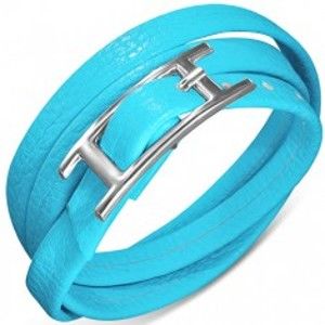 Šperky eshop - Trojitý náramok zo syntetickej kože modrej farby, zapínanie s prackou SP75.11