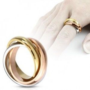 Trojitý prsteň z ocele - trojfarebná kombinácia - Veľkosť: 52 mm