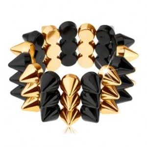 Šperky eshop - Trojradový ostnatý náramok, elastický, čierny a zlatý odtieň X41.7