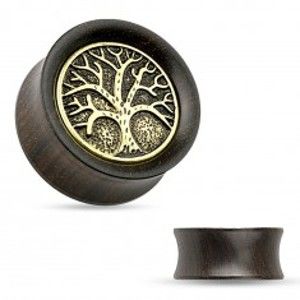 Šperky eshop - Tunel do ucha z ebenového dreva, vyrezávaný košatý strom, čierna patina PC40.01/08 - Hrúbka: 16 mm