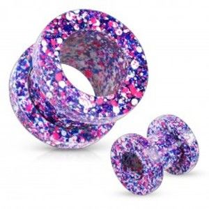Šperky eshop - Tunel z ocele 316L, pofŕkaný fialovou, ružovou, modrou a bielou farbou I41.19/27 - Hrúbka: 4 mm