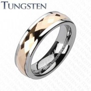 Šperky eshop - Tungstenová obrúčka - otáčavý stredový pás ružovozlatej farby F5.3 - Veľkosť: 52 mm