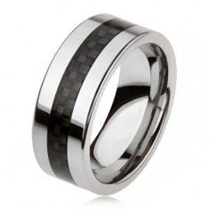 Šperky eshop - Tungstenová obrúčka striebornej farby s čiernym stredovým pásom, mriežka AB33.18 - Veľkosť: 54 mm