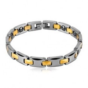 Šperky eshop - Tungstenový dvojfarebný náramok - lesklé obdĺžnikové a H-články, magnety AB29.14