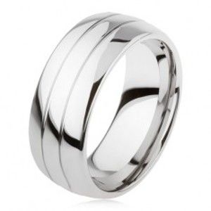 Šperky eshop - Tungstenový hladký prsteň, jemne vypuklý, lesklý povrch, dva zárezy AB34.10 - Veľkosť: 51 mm