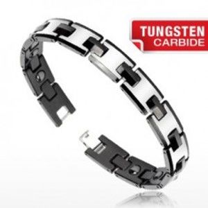 Šperky eshop - Tungstenový magnetický náramok - strieborná a čierna farba, lesklé články Q24.17