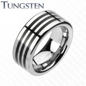Šperky eshop - Tungstenový prsteň s troma čiernymi pásikmi po obvode C19.1 - Veľkosť: 55 mm