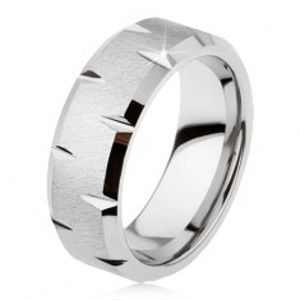 Šperky eshop - Tungstenový prsteň so saténovým povrchom, jemné lesklé zárezy po obvode AB34.04 - Veľkosť: 51 mm