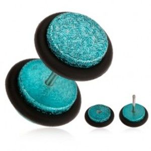 Šperky eshop - Tyrkysový fake plug do ucha z akrylu, pieskovaný povrch, gumičky PC04.23
