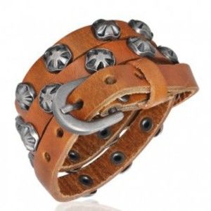 Šperky eshop - Úzky kožený náramok - Maltézsky symbol, karamelový S15.17