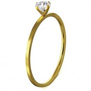 Šperky eshop - Úzky oceľový prsteň, zlatá farba, kamienok uchytený štyrmi paličkami J03.14 - Veľkosť: 59 mm