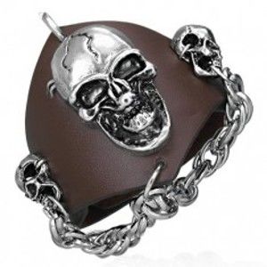 Šperky eshop - Vampírsky kožený náramok - reťaz s lebkami V3.16