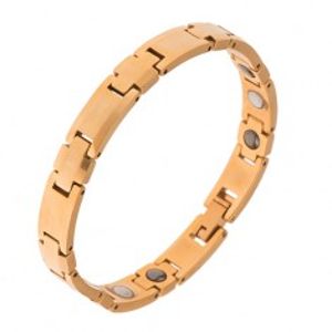 Šperky eshop - Volfrámový náramok, zlatá farba, články "+", obdĺžniky, magnety SP15.23
