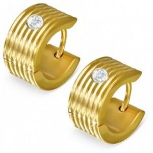 Šperky eshop - Vrúbkované kruhové náušnice so zirkónom v zlatej farbe AA31.03