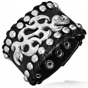 Šperky eshop - Vybíjaný náramok z kože s mohutným tribal dizajnom S14.26