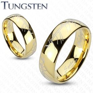 Wolfrámový prsteň - obrúčka zlatej farby, motív Pán prsteňov - Veľkosť: 68 mm