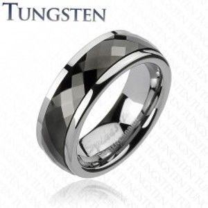 Šperky eshop - Wolfrámový prsteň s otáčavým stredom - čierne kosoštvorce K16.1 - Veľkosť: 70 mm