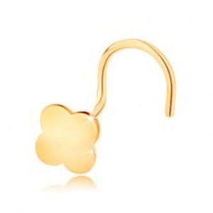 Šperky eshop - Zahnutý piercing do nosa v žltom 14K zlate - malý štvorlístok pre šťastie GG140.13