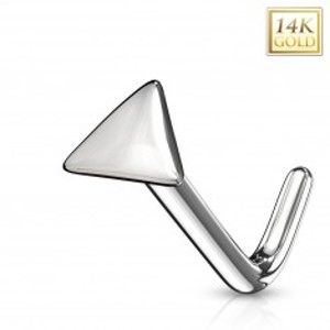 Šperky eshop - Zahnutý piercing do nosa z bieleho 14K zlata - lesklý trojuholník GG223.09